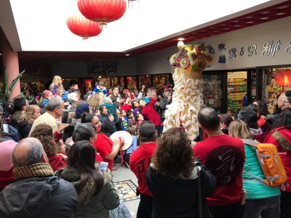 Lion dancing in Cleveland's Asia Plaza during 2018 Lunar New Year Celebration [Asia Plaza]