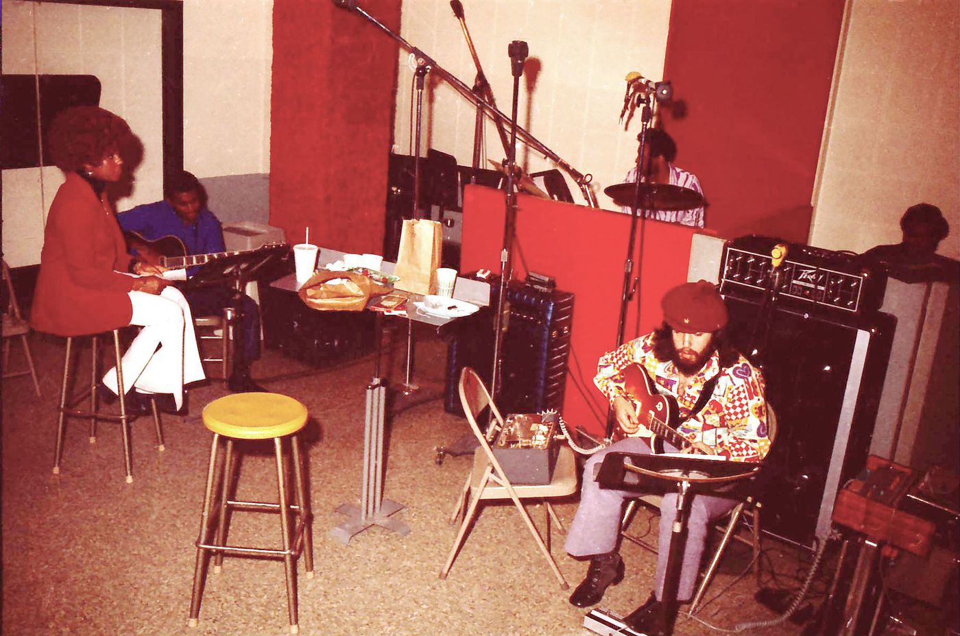 Singer Barbara Mason at Sigma Sound Studios in the 1970s, with (left to right) Ron Baker, Bobby Eli, Earl Young and unknown.