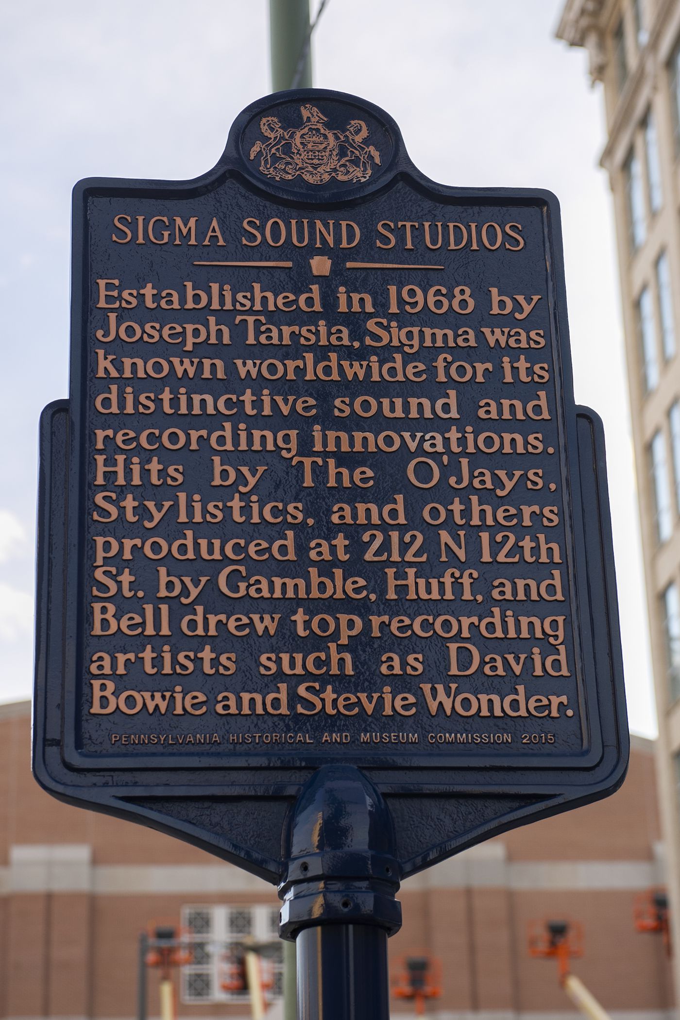 A historical marker stands across the street from the building that once housed the renowned Sigma Sound Studio at 212 N. 12th Street in Philadelphia. A movement has started to save the building. 