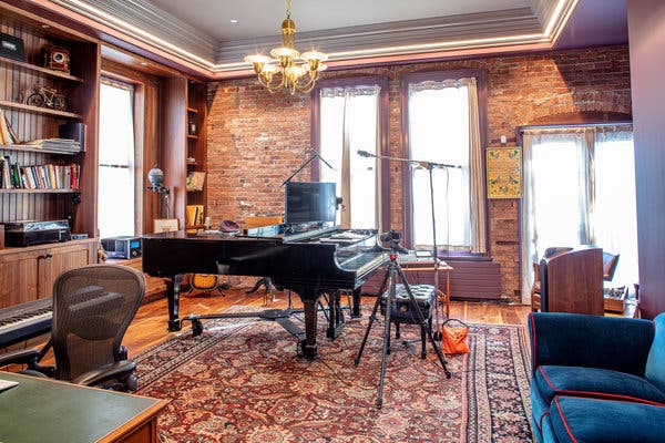 Mr. Folds designed the second-floor music room to look like a library and wrote his 2019 memoir there. The piano is a 1930s Steinway B purchased by Frank Lloyd Wright for the Palmer House in Ann Arbor, Mich.