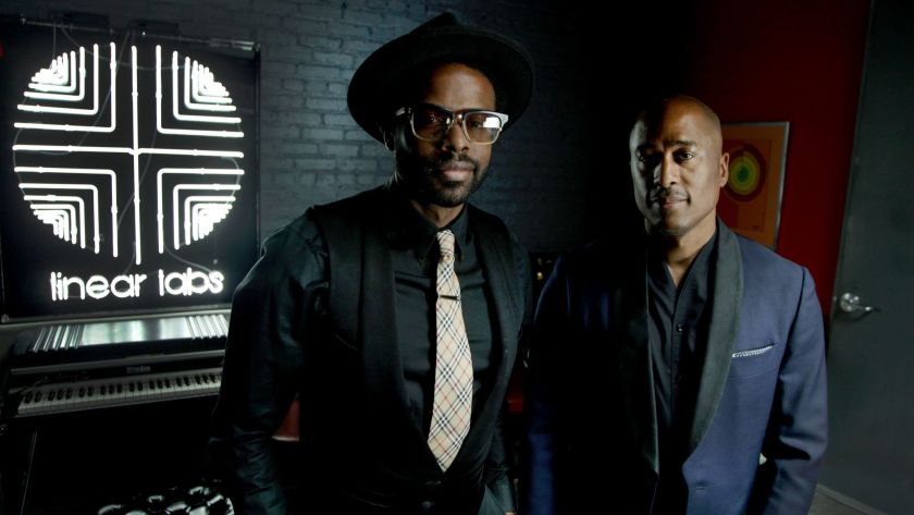 Adrian Younge and Ali Shaheed Muhammad are shown at Younge's studio in Highland Park. 