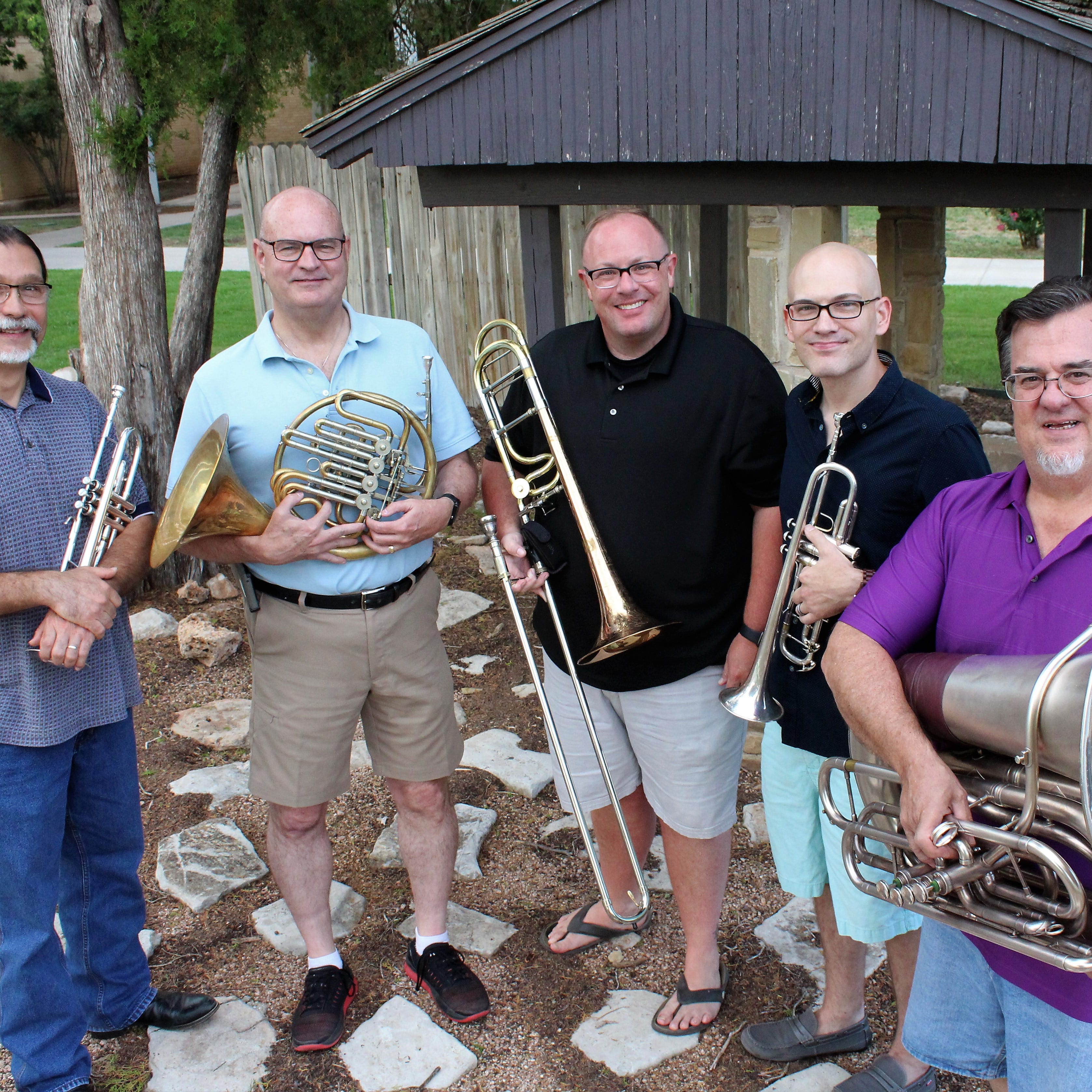Key City Brass is, from left, Bernie Scherr, Rob Tucker, Clay Johnson, David Amlung and Jeff Cottrell. The quintet will perform a July 4 evening concert at Episcopal Church of the Heavenly Rest. The performance will be livestreamed. June 30 2020