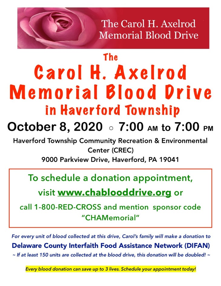 Carol H. Axelrod Memorial Blood Drive in Haverford Township